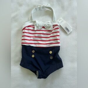 NWT Janie and Jack Striped Red and White Baby Swimsuit